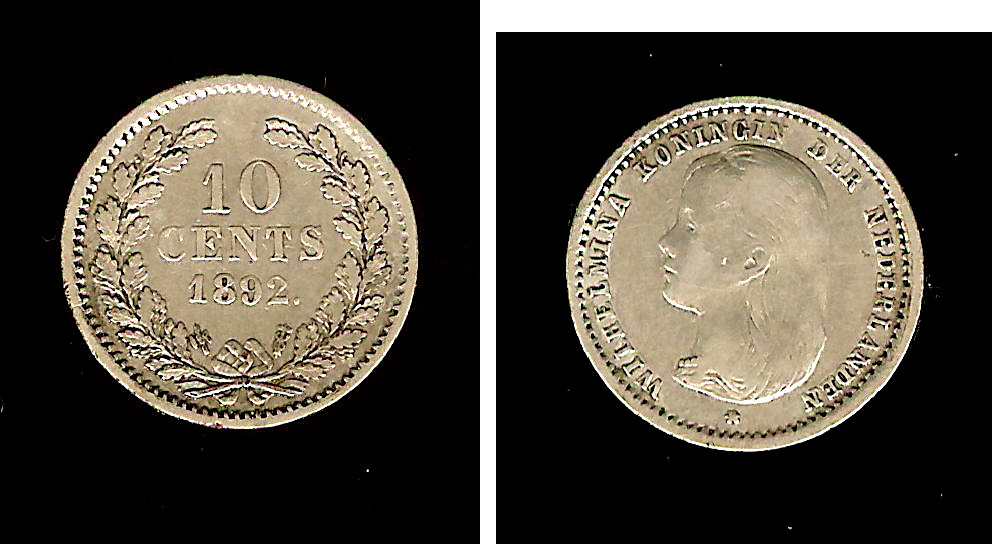 Netherlands 10 cents 1892 aVF/gVF